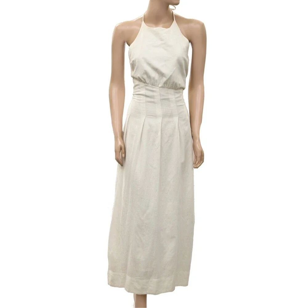 Free People Free Est Made For Me Midi Dress Halter Smocked Cotton White M 289017